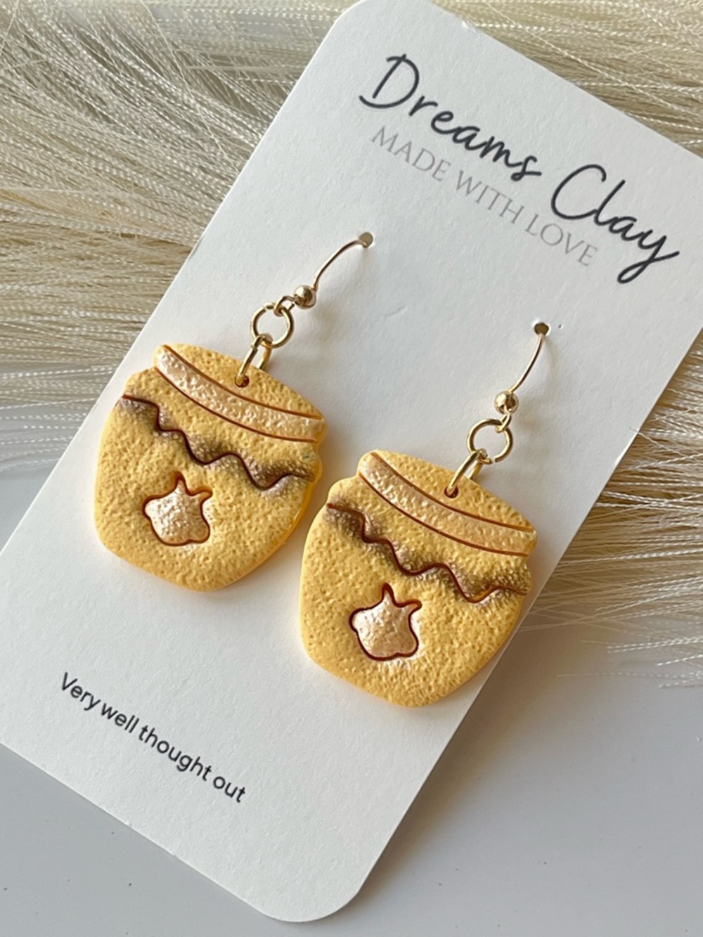 Dreams Clay Handmade Yellow Honey Pot Dangle Earrings